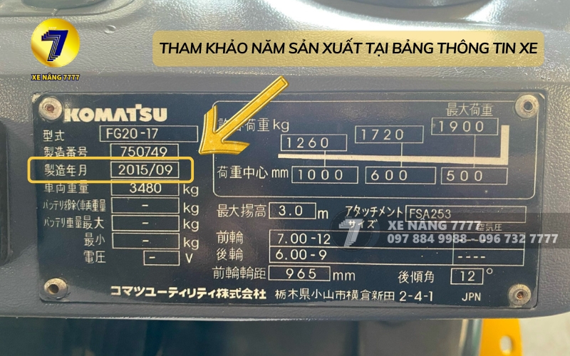 Tham khảo năm sản xuất tại bảng thông tin xe